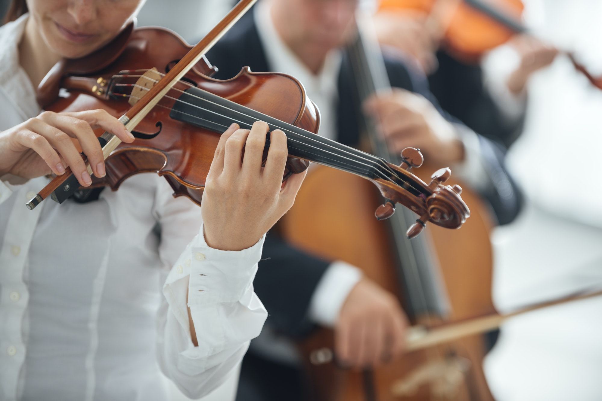 Violinist performing with orchestra