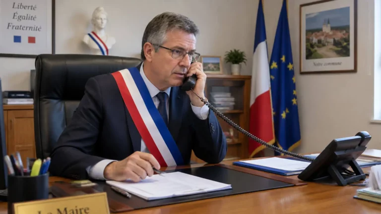 Maire de commune parlant au telephone