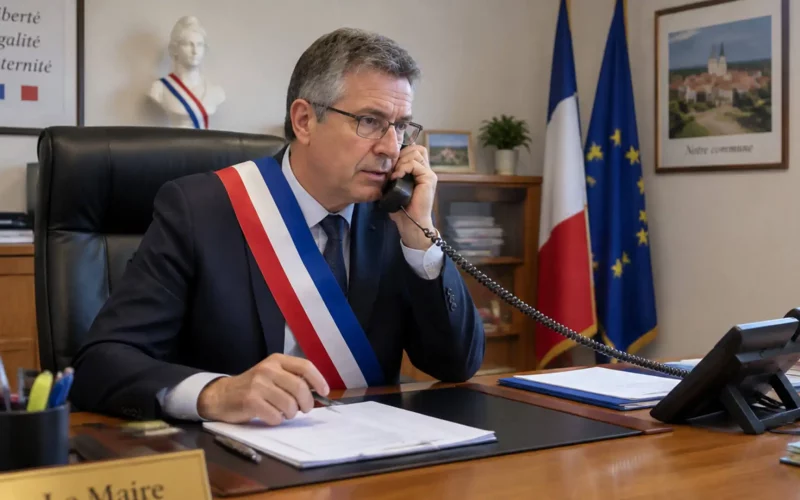 Maire de commune parlant au telephone