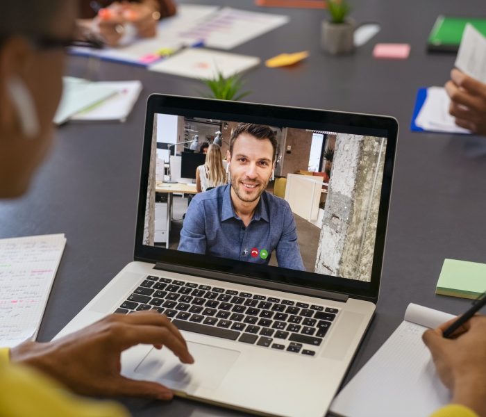 Business man on video call